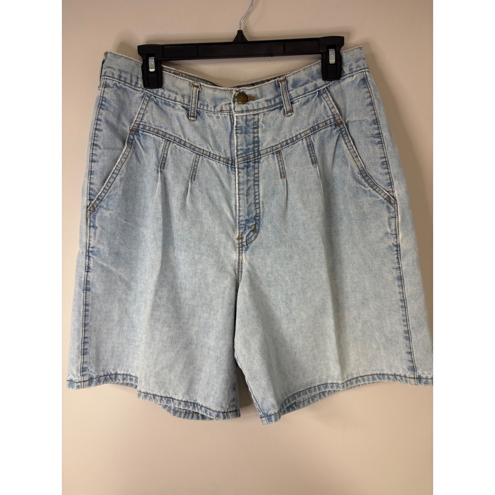 Chic Vintage Denim Mom‎ Shorts High Waist Pleated Light Wash